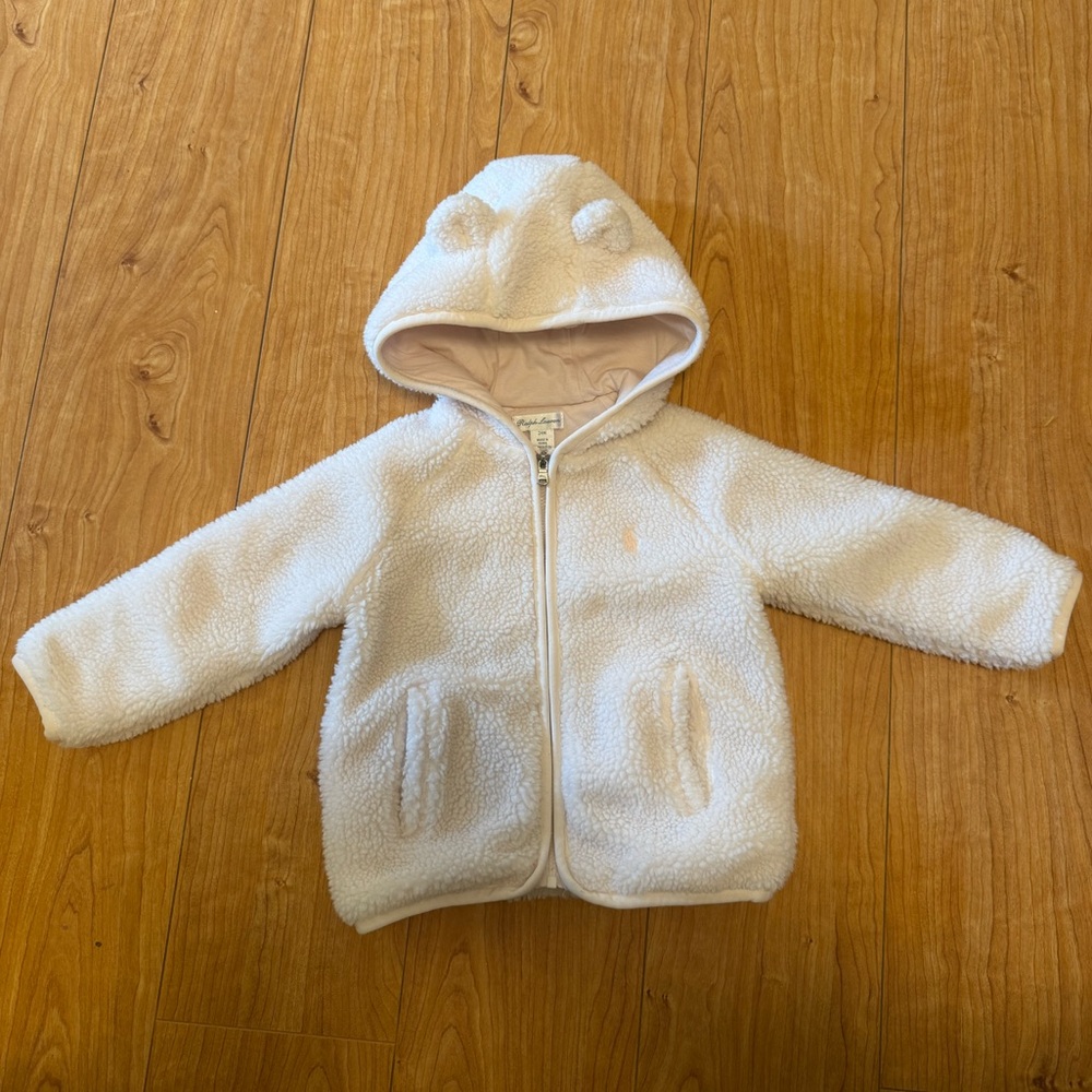 Polo Ralph Lauren Kids Pink Bear-Ear Faux-Shearling Jacket Size 24M